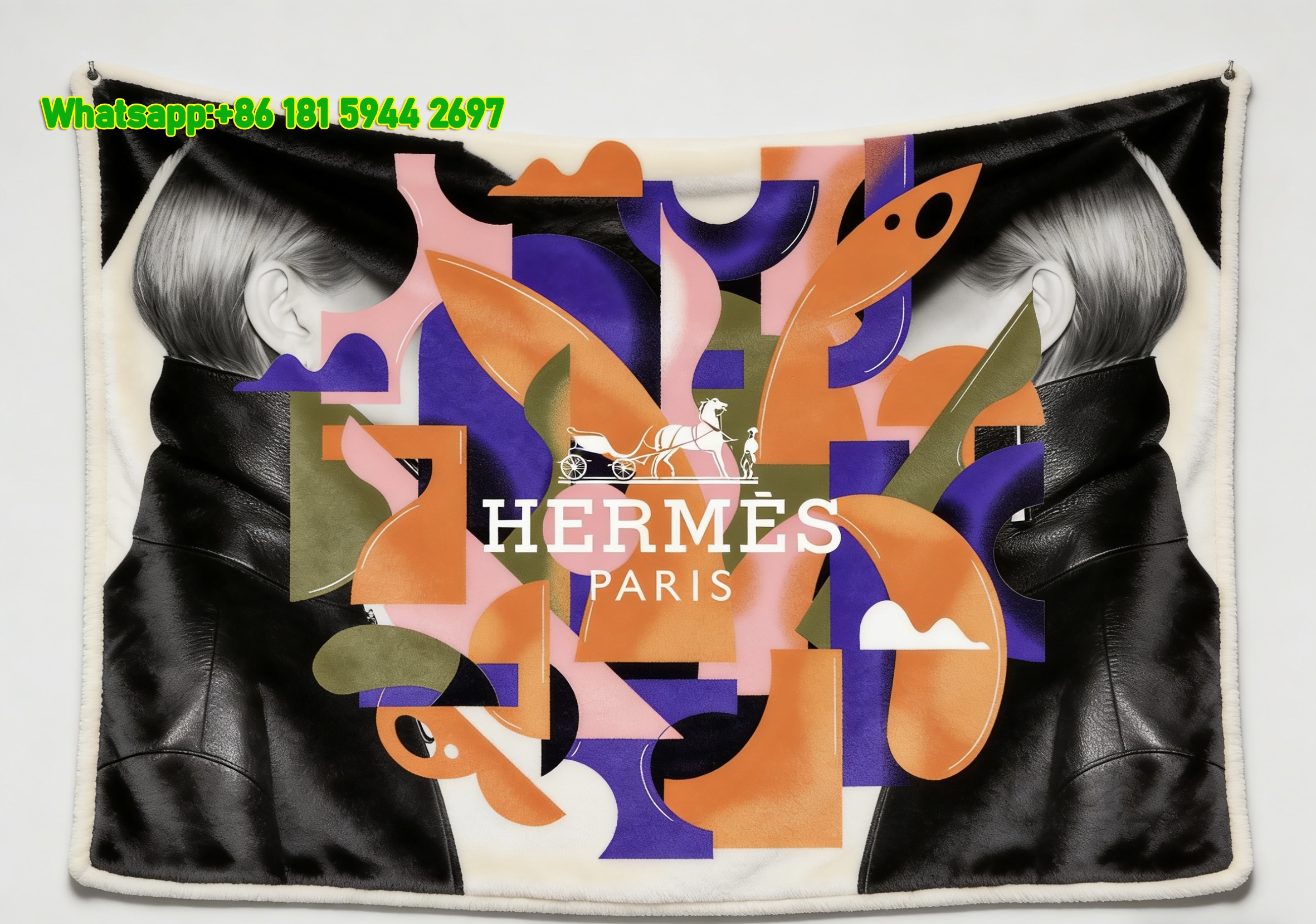 Hermès Paris Abstract Geometric Flannel Throw Blanket IMG_5478